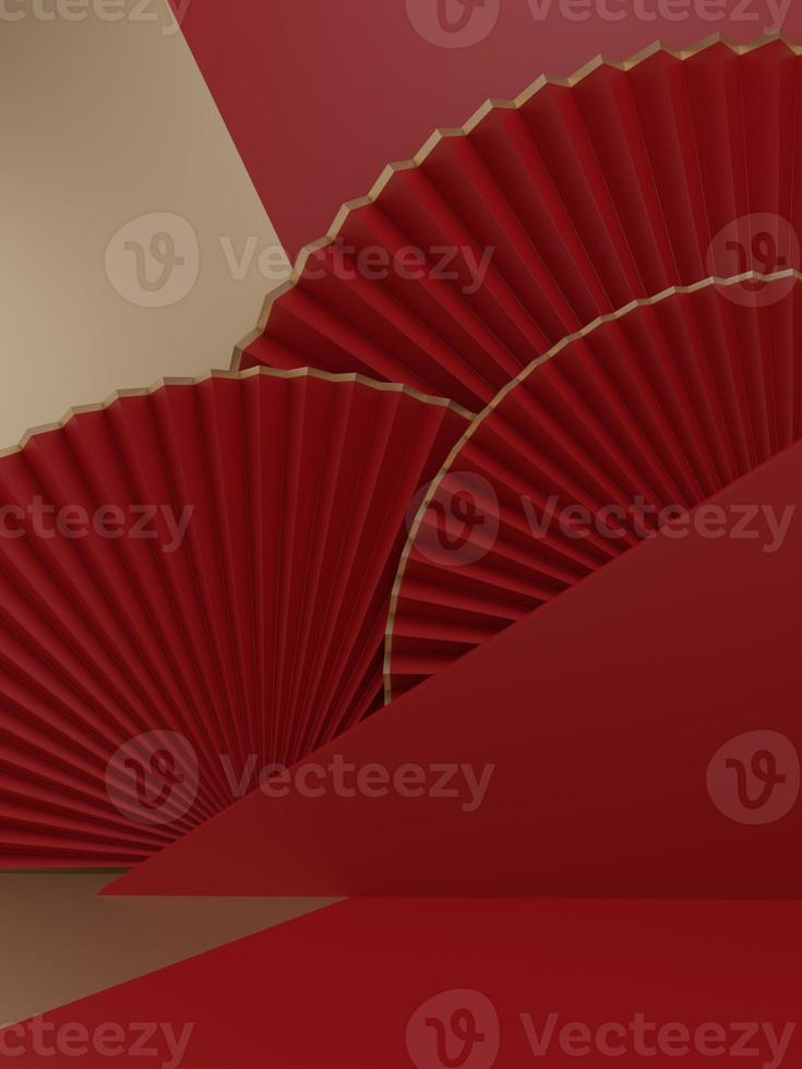 3D Rendering Minimal Chinese, Korean or Japanese Style Paper Fan Studio Shot Product Display Background for Beauty or Festive Food and Beverage Products. photo