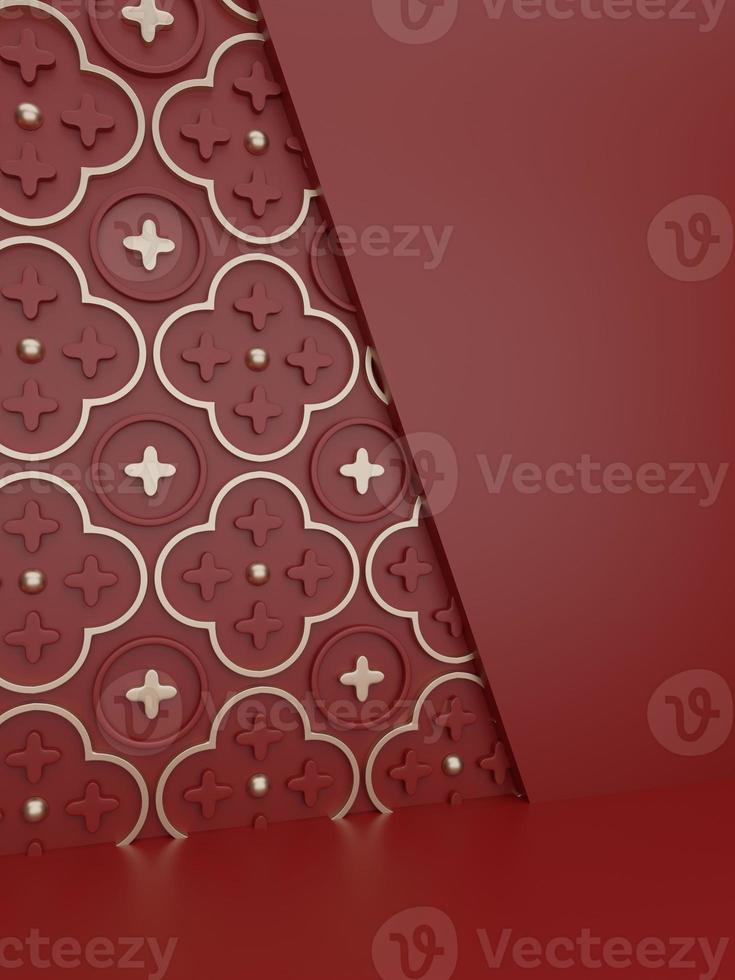 3D Rendering Seasonal or Christmas Studio Shot Product Display Background with Pattern Wall for Luxury or Festive Products. photo