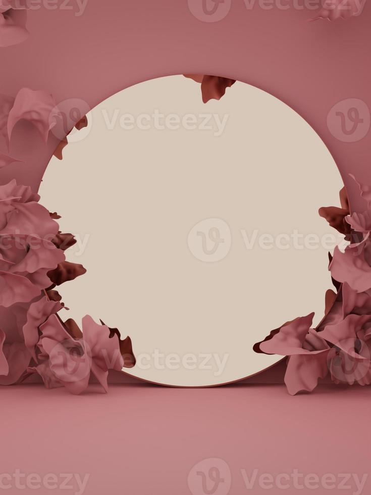 3D Rendering Studio Shot Vintage Abstract Petals and Golden Mirror Product Display Background for Beauty and Fashion Products. photo