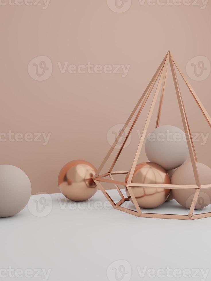 3D Rendering Minimal Geometric Props Product Display Background for Beauty or Fashionable Products. Pink, white and Gold. photo