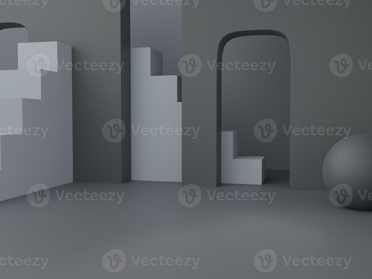 3D Rendering Men's Black, Gray and White Theme Studio Shot Product Display Background with Abstract Platforms and Stairs for Grooming, Toiletry, Skincare and Healthcare Products. photo