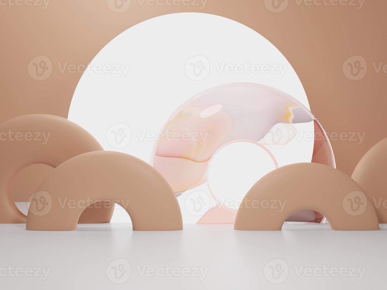 3D Rendering Asian, Chinese, Japanese or Korean Style Product Display Background. Shiny Moon, Watercolor Glass Screen and Paper Cutting Props for Festive Food, Beverage and Beauty Products. photo