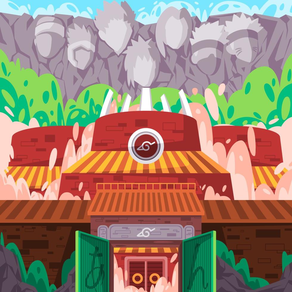 Traditional Asian Village with Sculpture Monument in Background vector