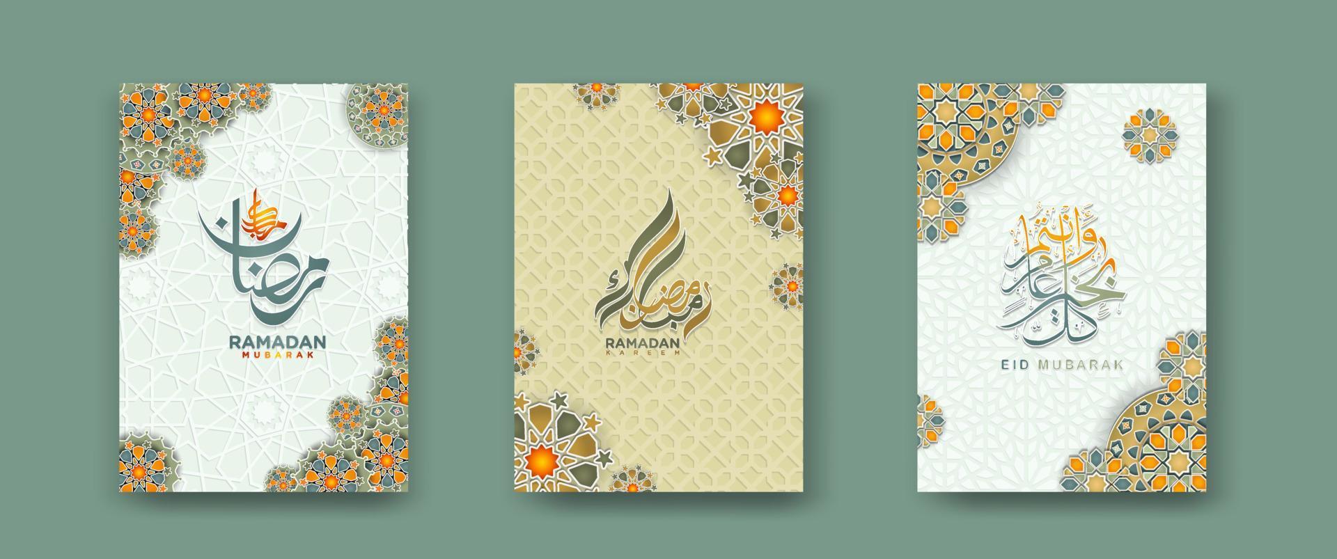 set Islamic cover background template for ramadan event and  eid al fitr event and other users.Vector illustration. vector