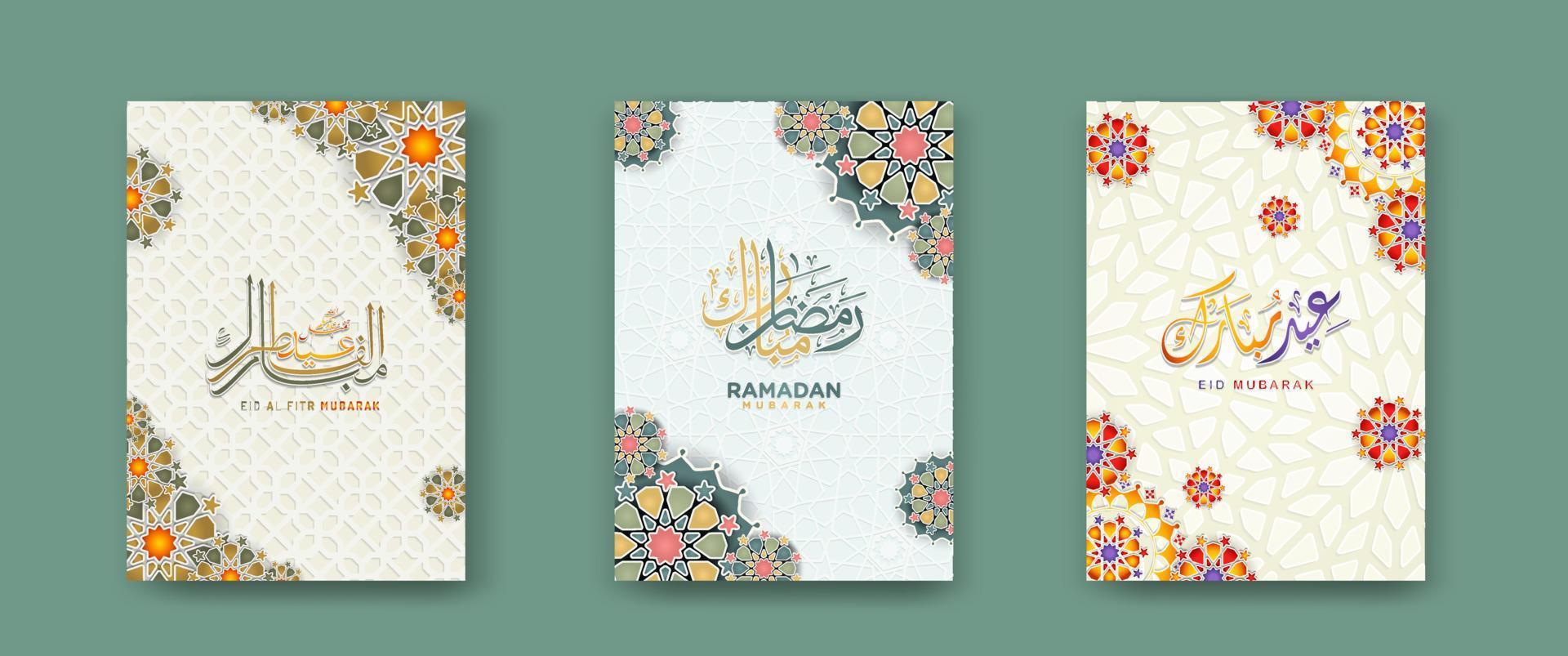 set Islamic cover background template for ramadan event and  eid al fitr event and other users.Vector illustration. vector