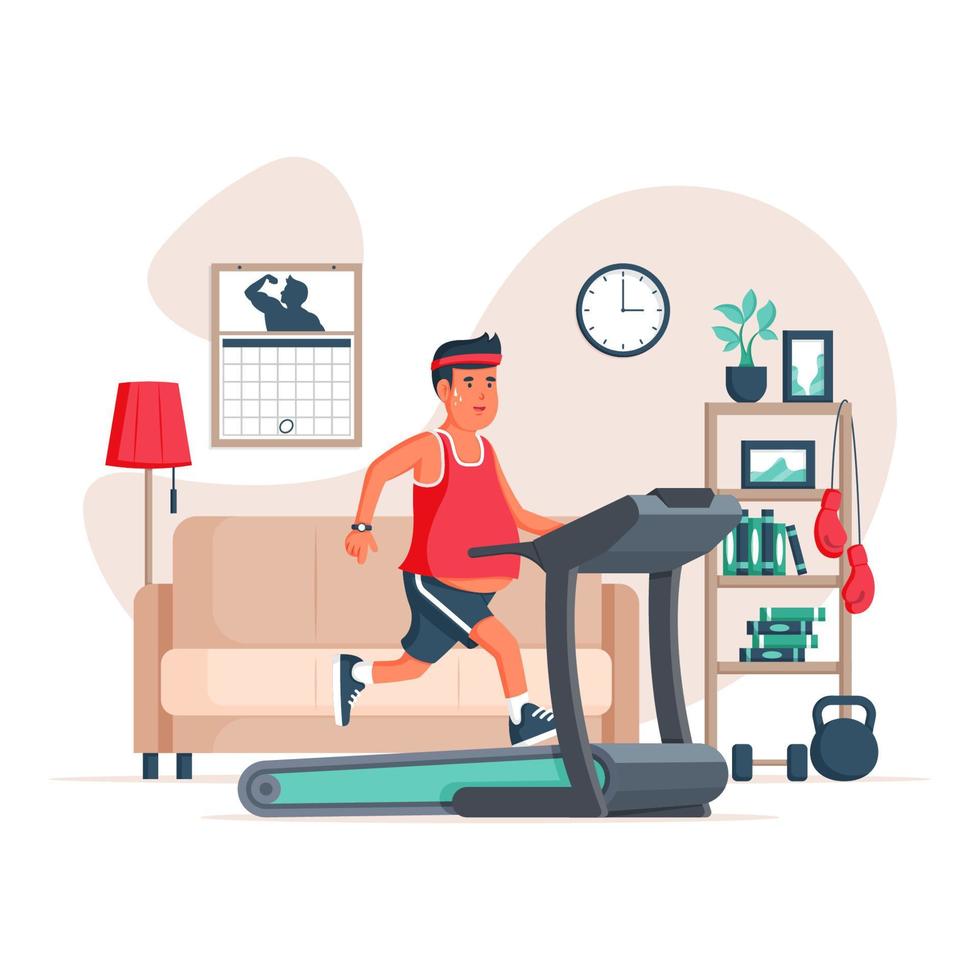 Man Running On A Treadmill To Lose Weight vector