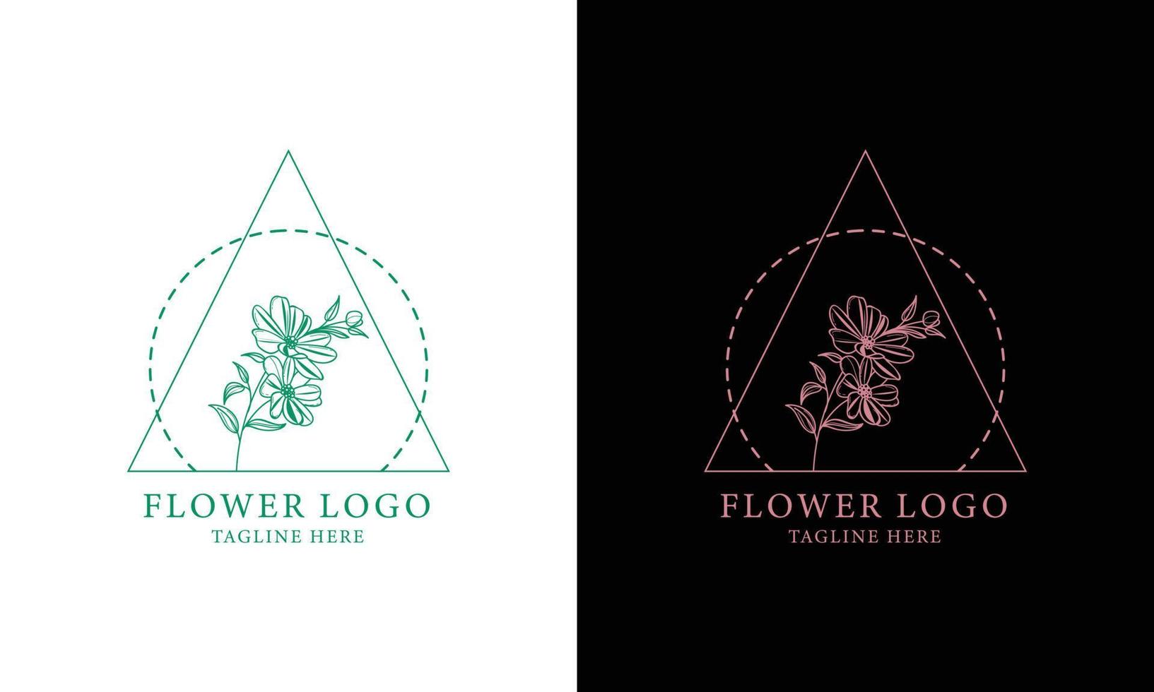 Botanical Floral element Hand Drawn Logo with Wild Flower and Leaves. vector