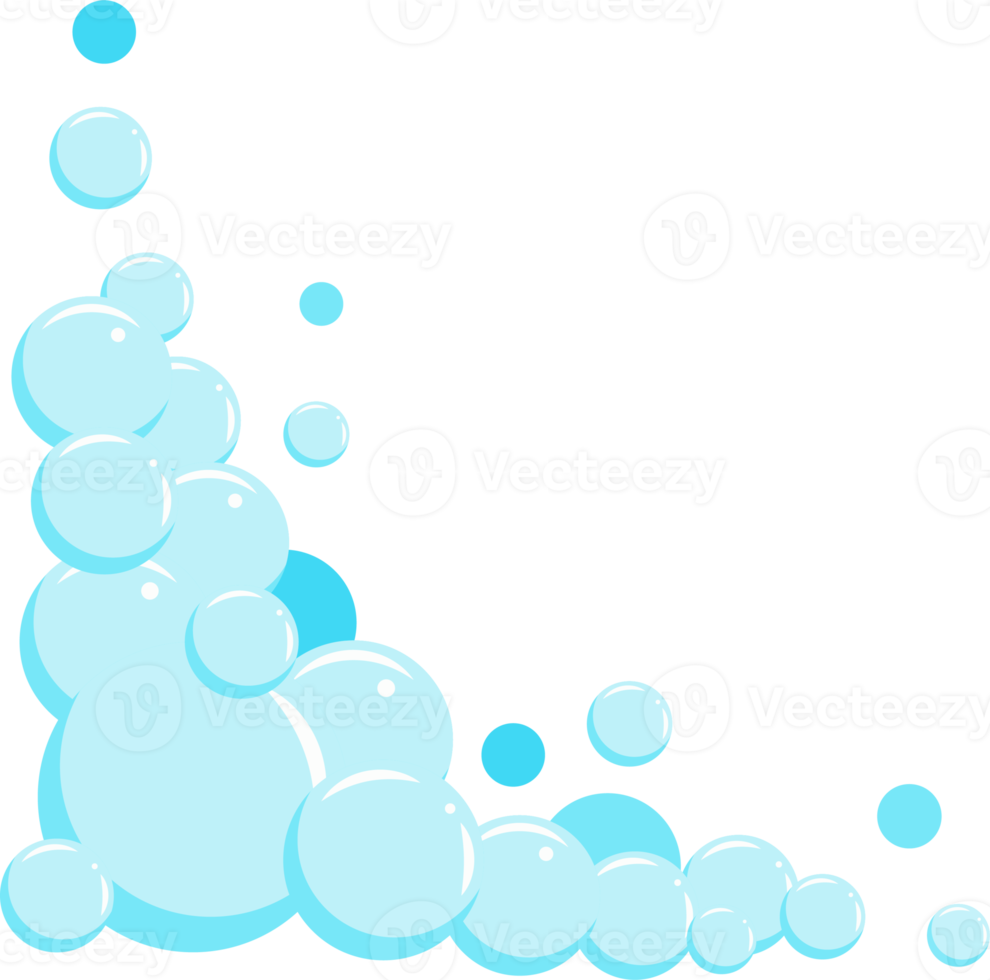 tecknad serie tvål skum med bubblor. ljus blå såplödder av bad, schampo, rakning, mousse png