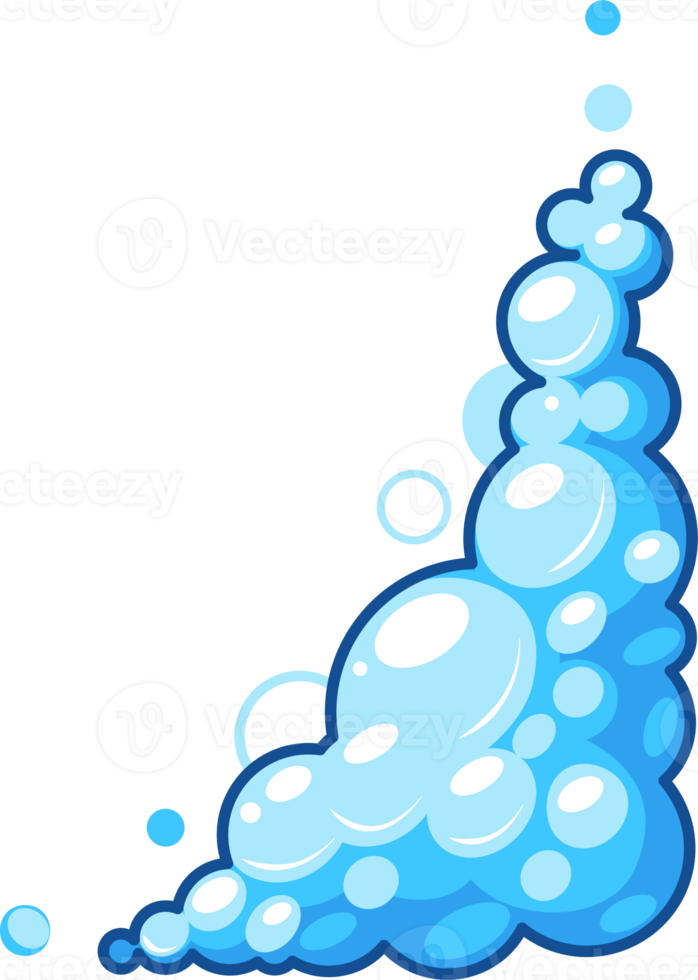 tecknad serie tvål skum uppsättning med bubblor. ljus blå såplödder av bad, schampo, rakning, mousse png