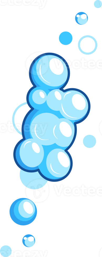 Cartoon soap foam set with bubbles. Light blue suds of bath, shampoo, shaving, mousse png