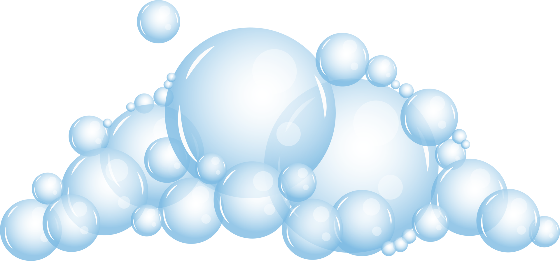 Cartoon soap foam set with bubbles. Light blue suds of bath, shampoo