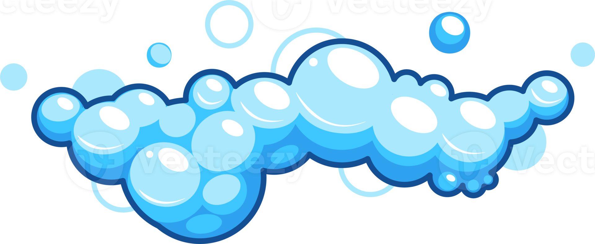 Cartoon soap foam set with bubbles. Light blue suds of bath, shampoo, shaving, mousse png