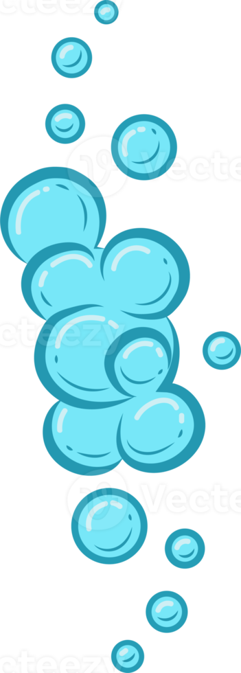 Cartoon soap foam with bubbles. Light blue suds of bath, shampoo, shaving, mousse. Stream png