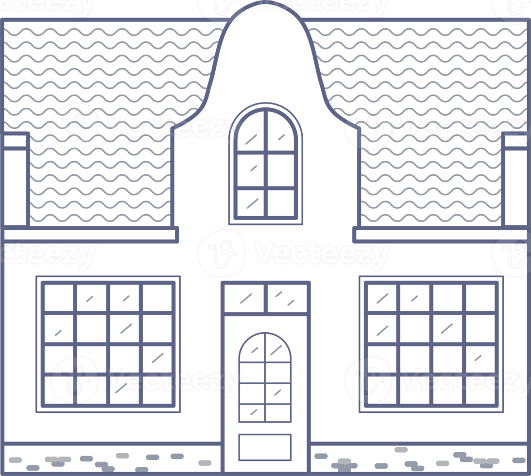 Amsterdam house. Facade of European old building. Holland home. Outline illustration png