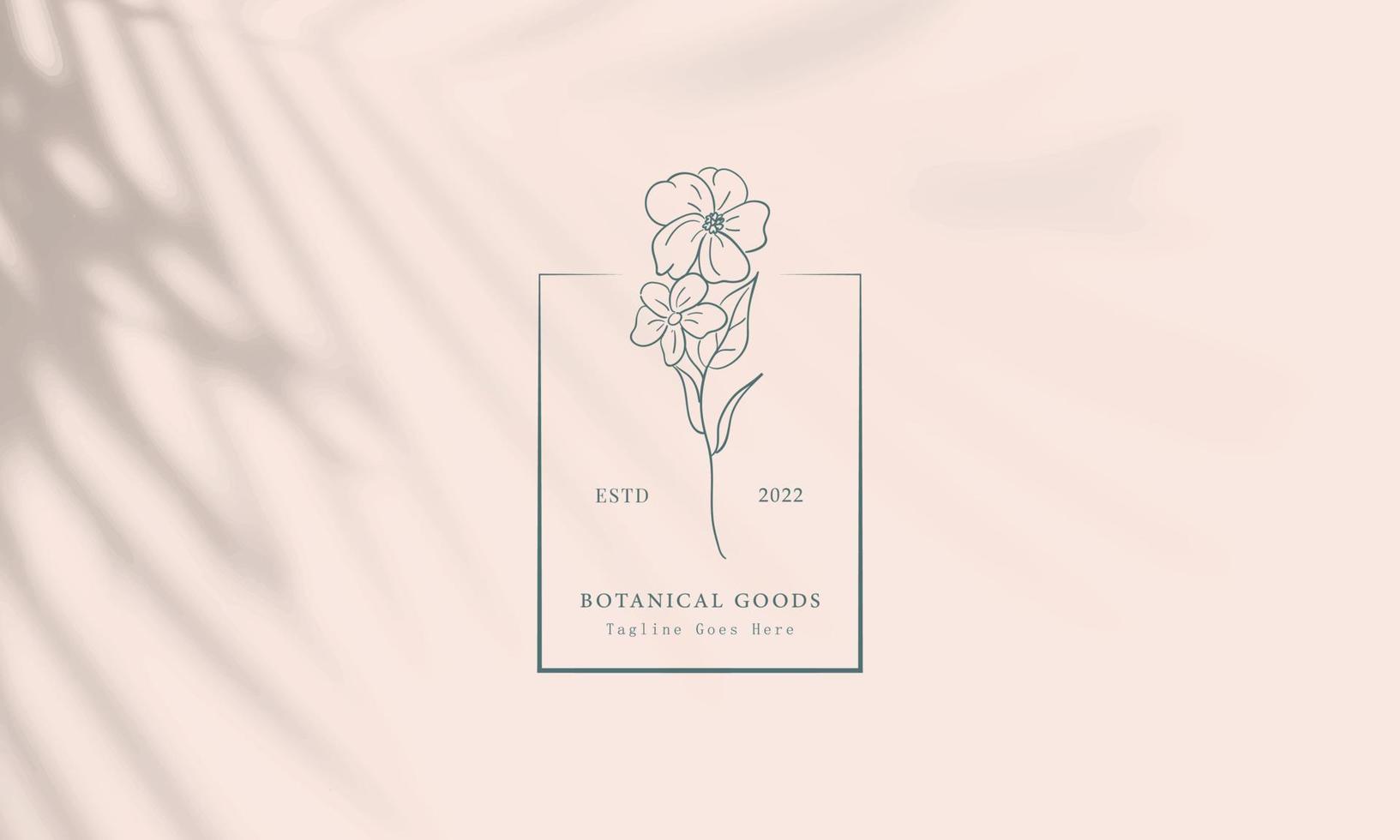 Botanical Floral element Hand Drawn Logo with Wild Flower and Leaves vector