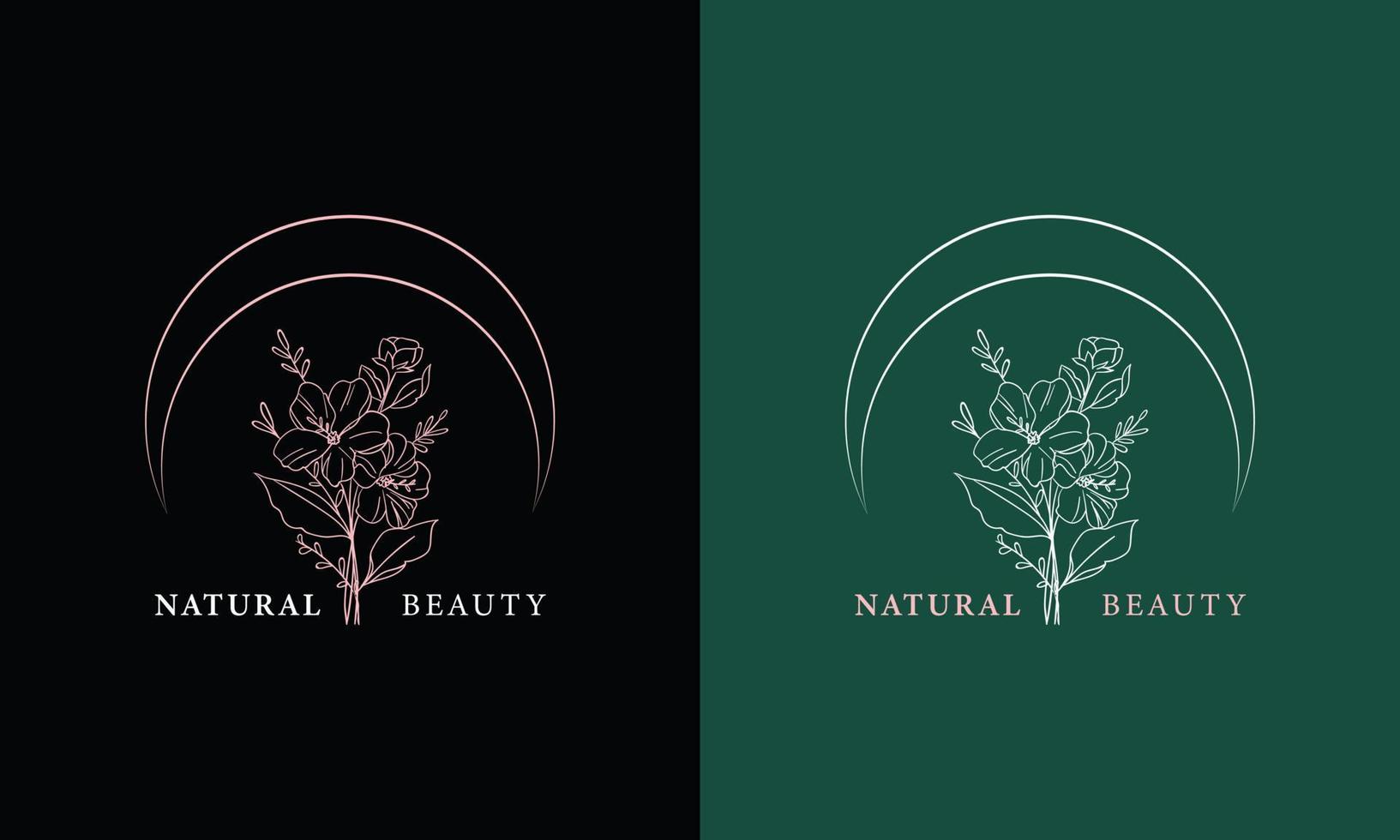 Botanical Floral element Hand Drawn Logo with Wild Flower and Leaves vector