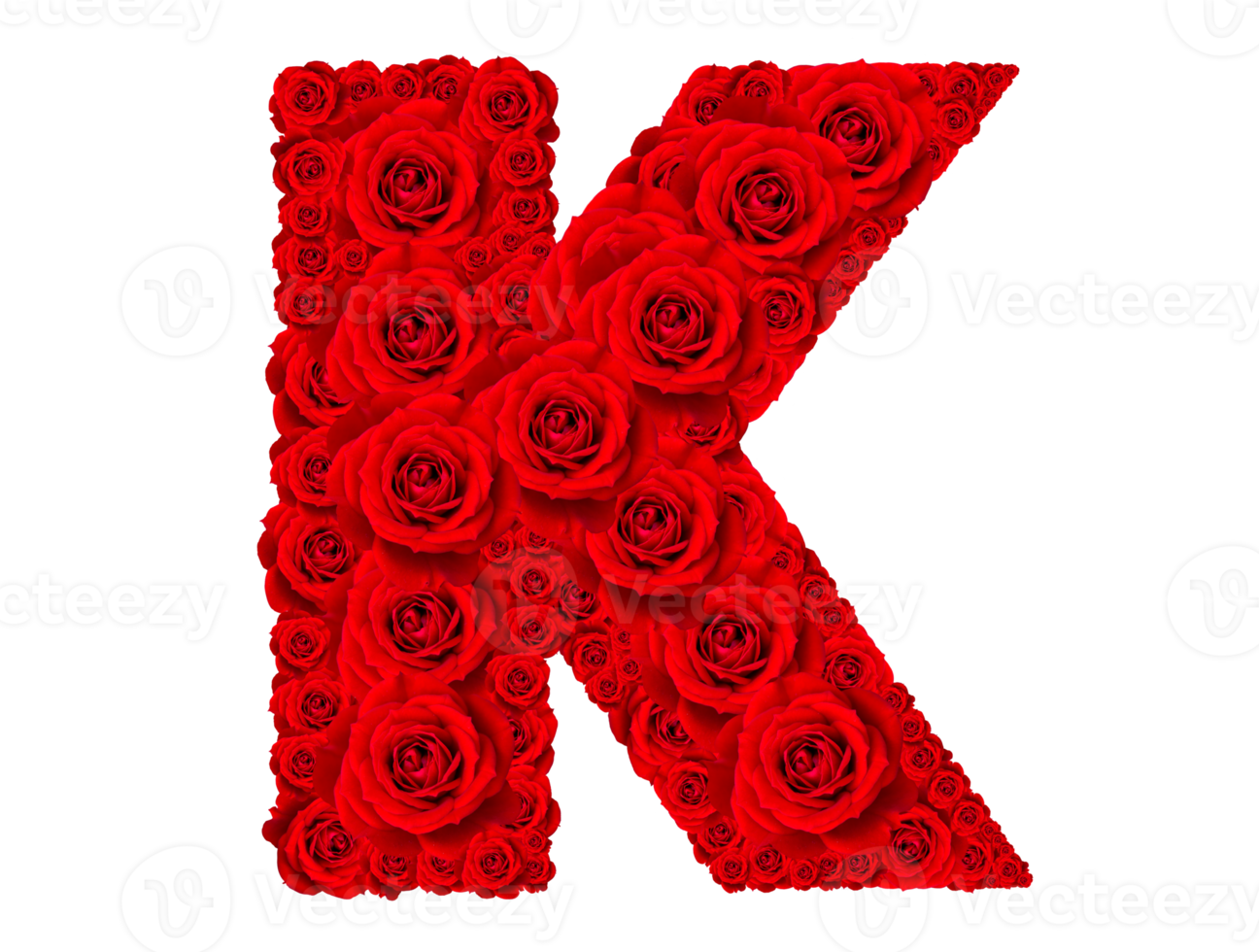 Rose alphabet set - Alphabet capital letter K made from red rose blossoms png