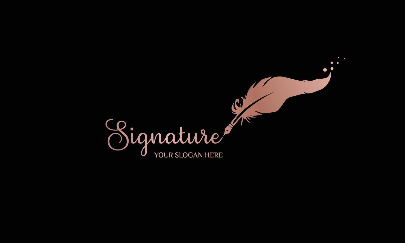 Set of golden quill signature logo design. Minimalist feather ink logo template. vector