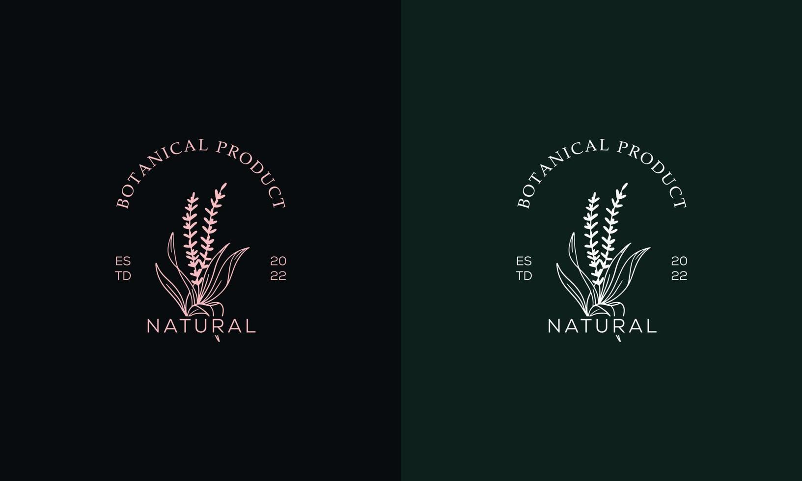 Botanical Floral element Hand Drawn Logo with Wild Flower and Leaves. vector