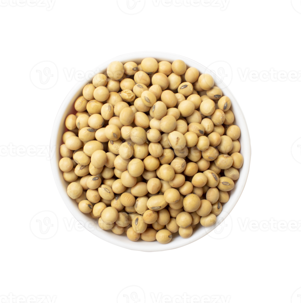 Soy beans in wooden bowl. Top view File PNG. png