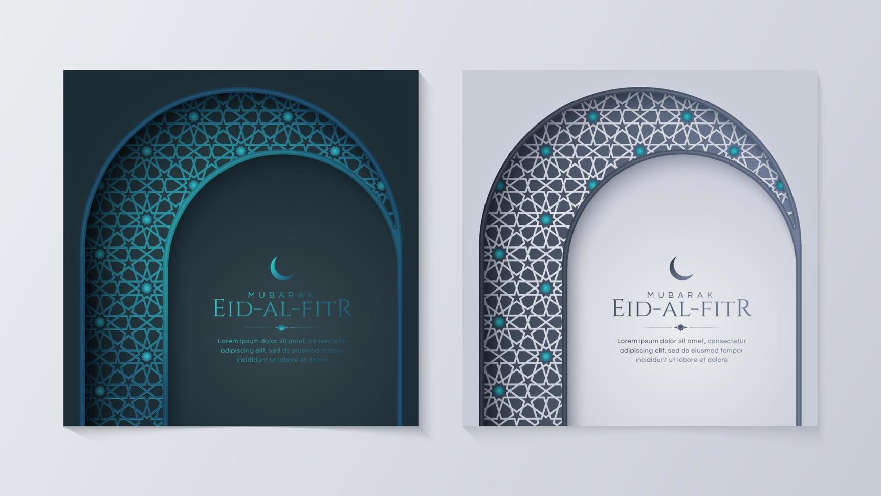 Eid Al-Fitr Mubarak, Ramadan Kareem, Islamic Style Greeting Background Collection Set with Luxury Elegant Pattern vector