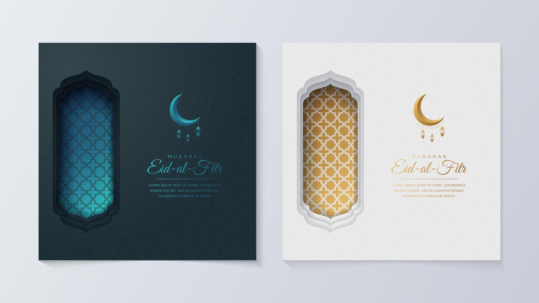 Eid Al-Fitr Mubarak, Ramadan Kareem, Islamic Style Greeting Background Collection Set with Arabic Ornaments vector