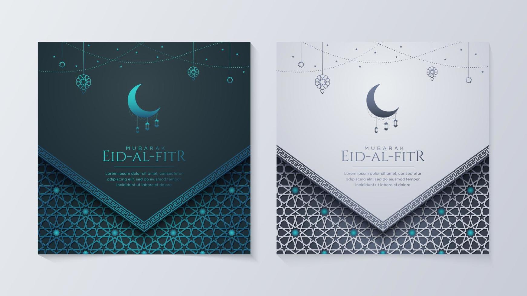 Eid Al-Fitr Mubarak, Ramadan Kareem, Islamic Style Greeting Background Collection Set with Arabic Ornaments vector