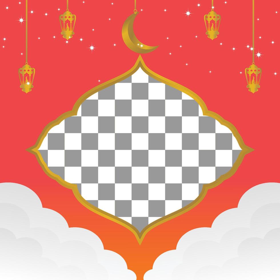 Editable Ramadan sale poster template. with paper-cut ornaments, moon and lanterns. Design for social media and web. Vector illustration