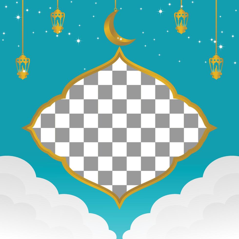 Editable Ramadan sale poster template. with paper-cut ornaments, moon and lanterns. Design for social media and web. Vector illustration