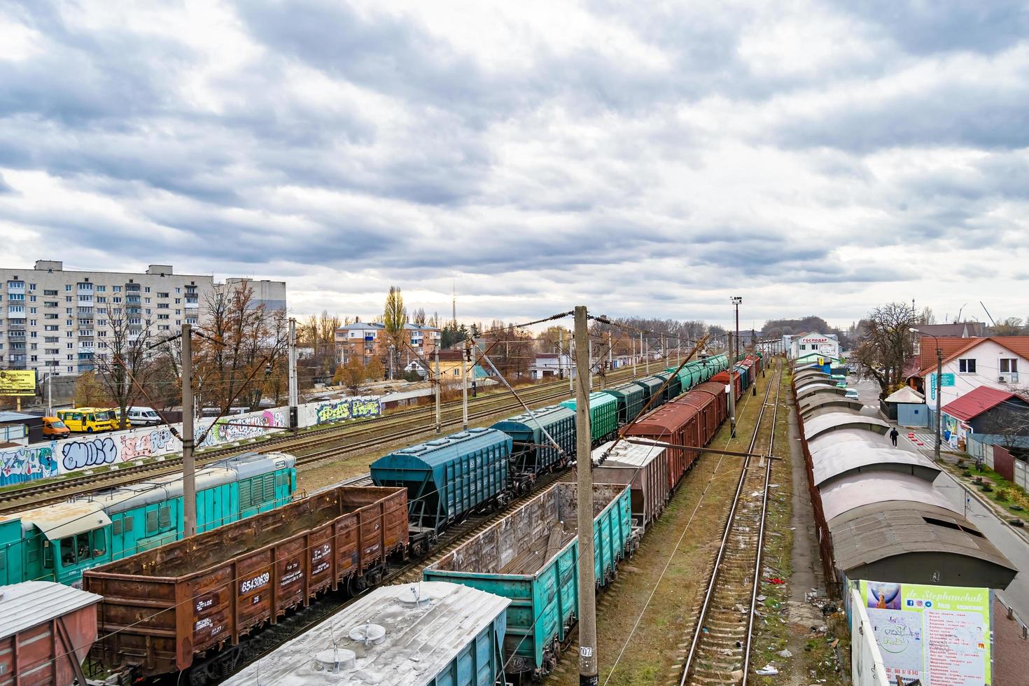 Photography to theme railway track after passing train on railroad photo