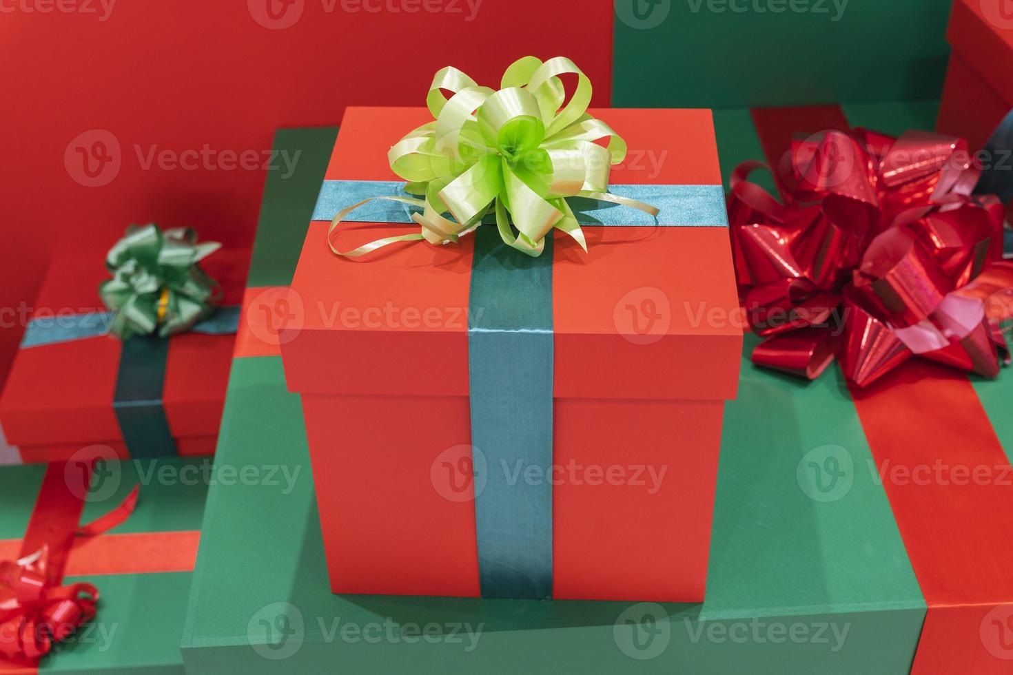 A beautiful red box with a gift for Christmas photo