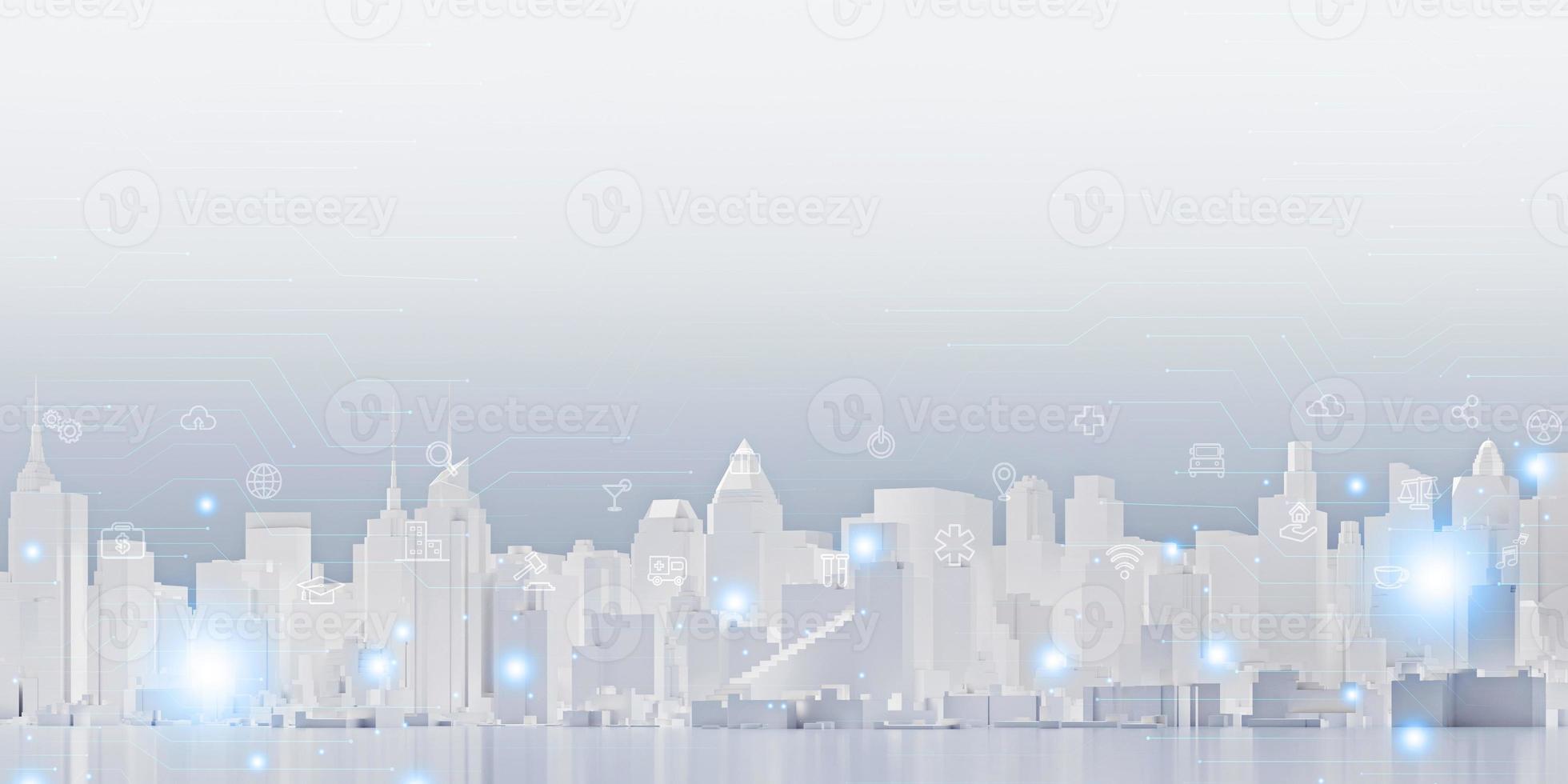inteligente ciudad tecnología comunicación futurista red información en línea panorama iot urbano paisaje urbano paisaje céntrico 3d ilustración foto
