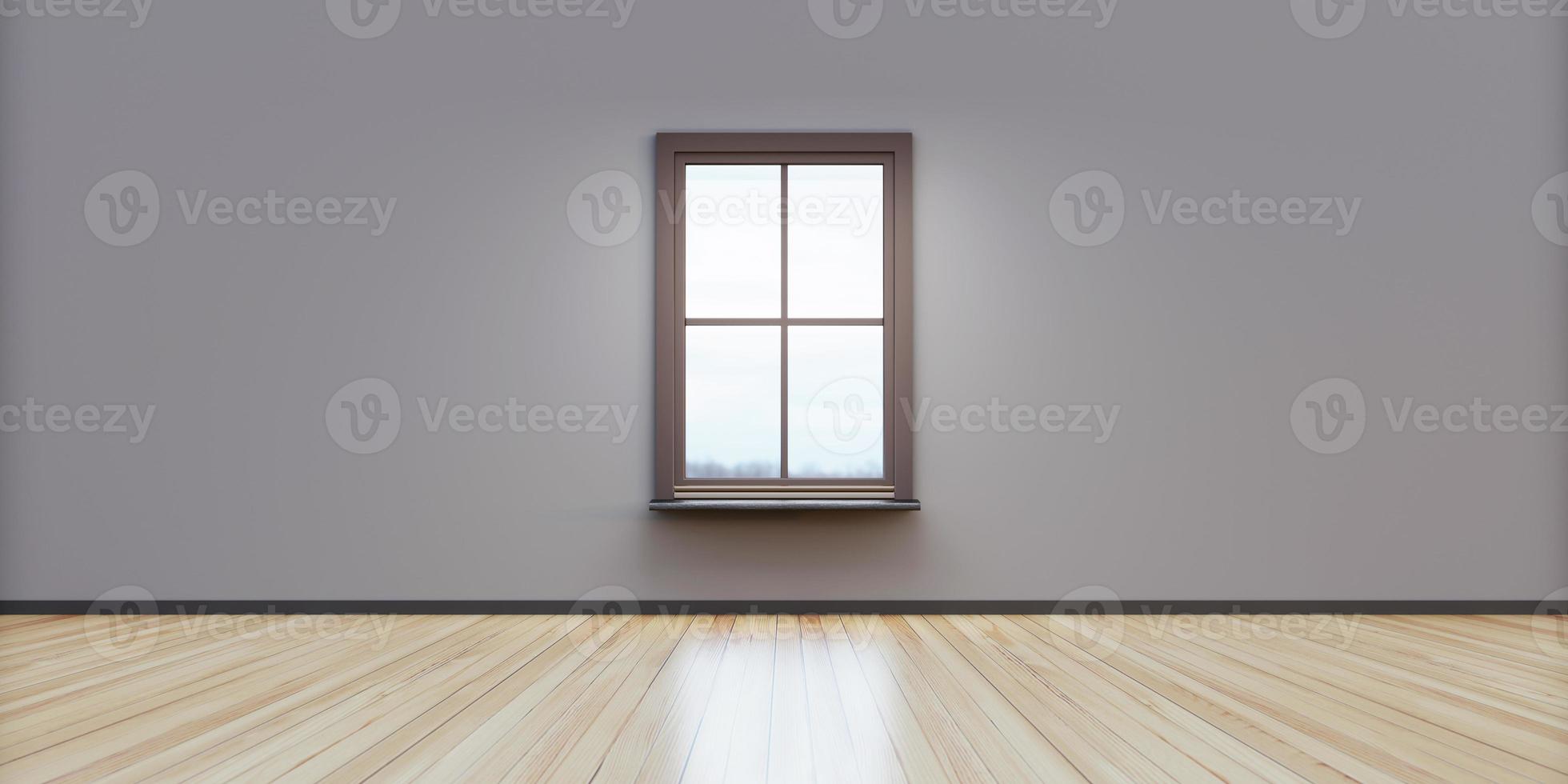 wooden floor and wall with window and natural view 3D illustration photo