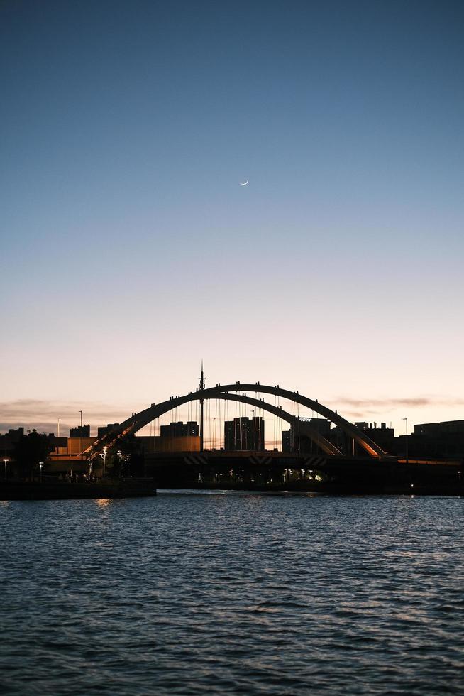 Deep blue water of Harbour Bridge at sunset photo