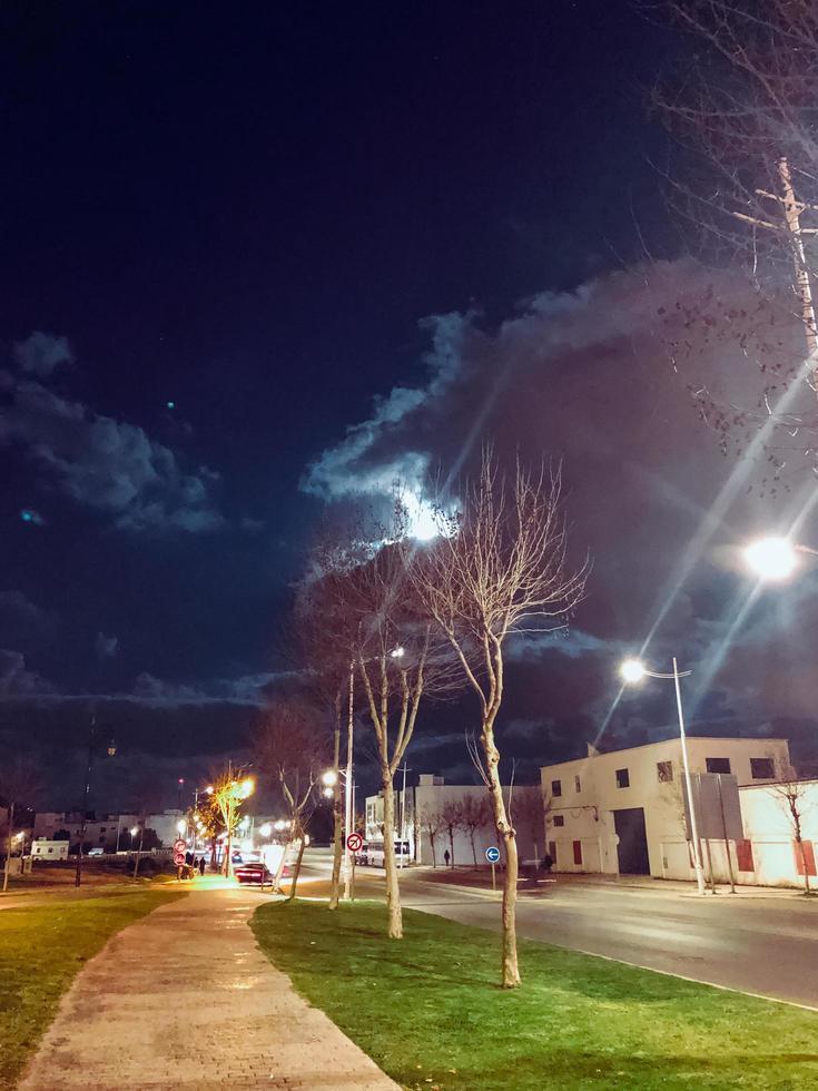 Nighttime view of a walkway is a beautiful scene photo