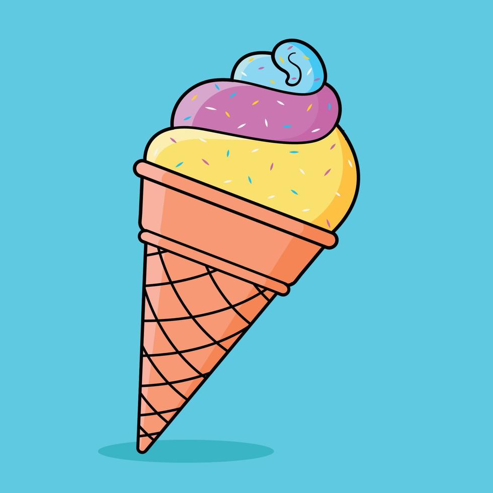 cone ice cream illustration. ice cream icon. flat cartoon ice cream illustration vector