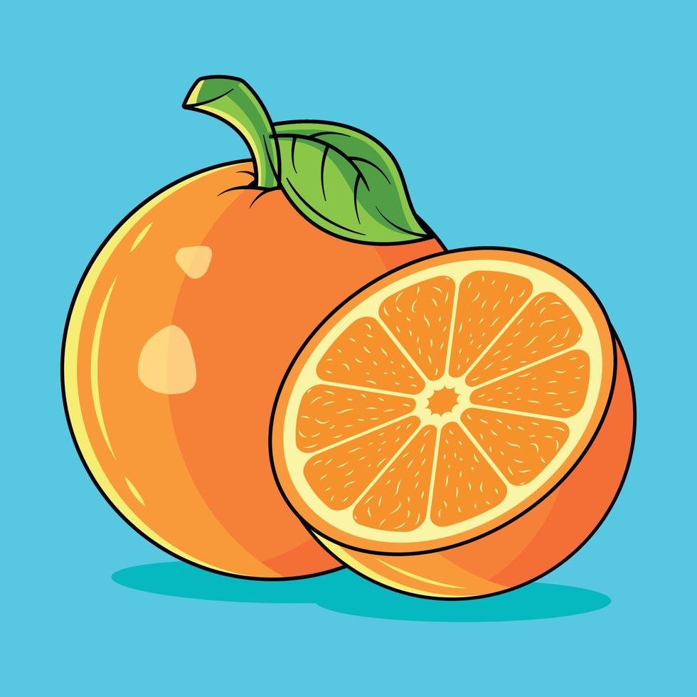 brillante vector naranja ilustración naranja dibujos animados ilustración con verde hoja