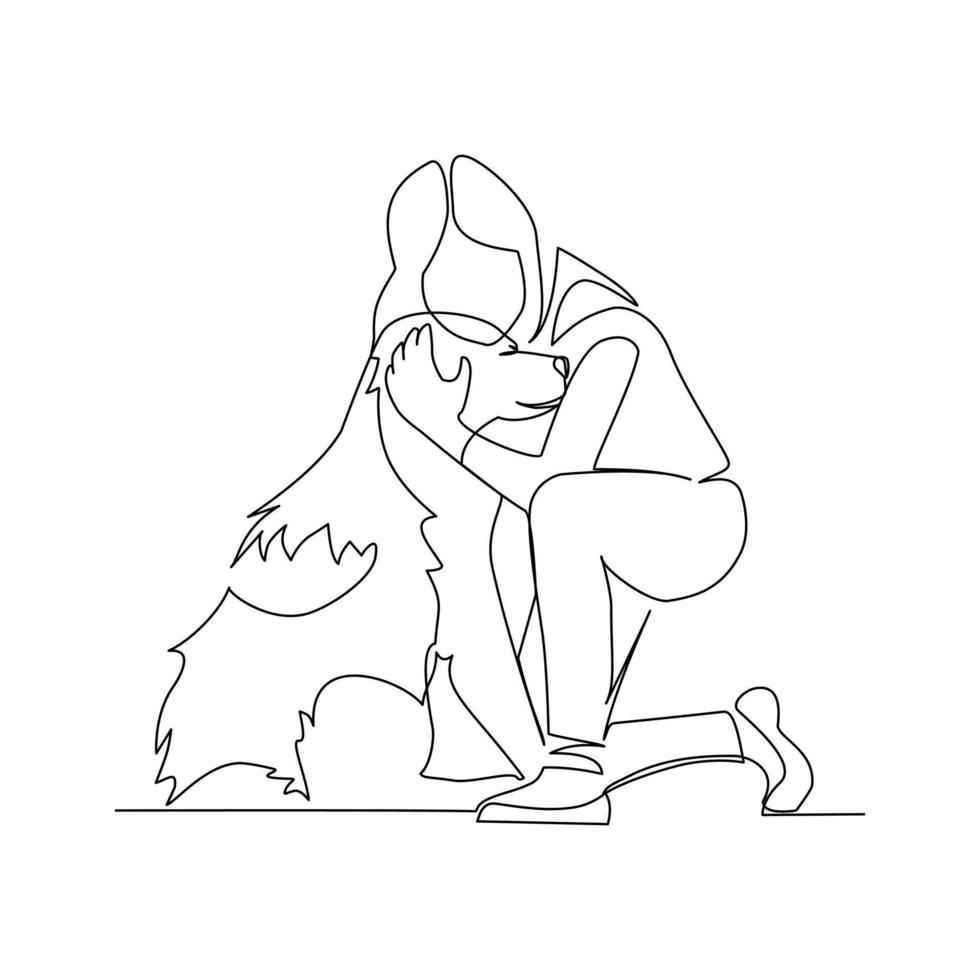 Girl with a dog drawn in line art style vector