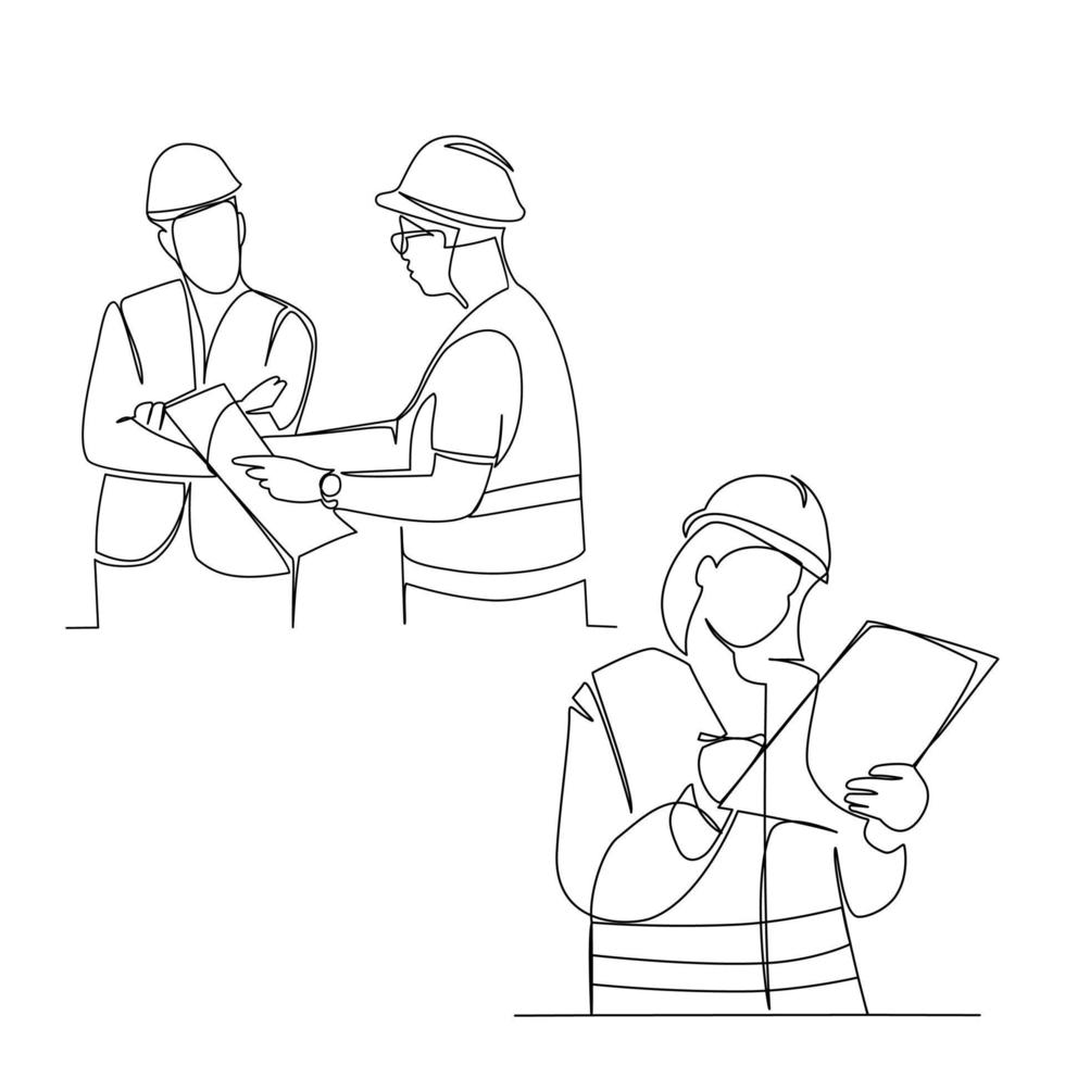 Engineers vector illustration drawn in line art style