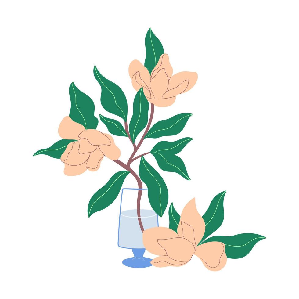 magnolia flores en un florero aislado en un blanco antecedentes. vector gráficos.