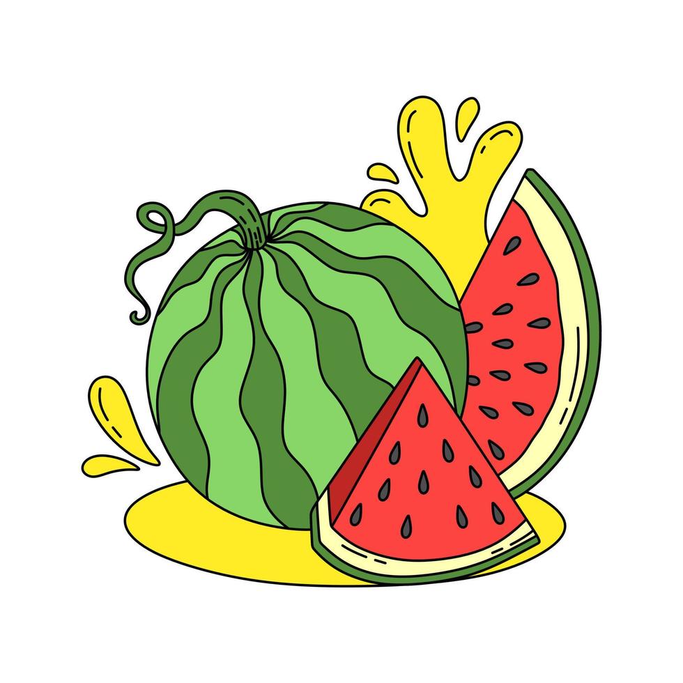 Watermelon doodle Vector color illustration isolated on white background