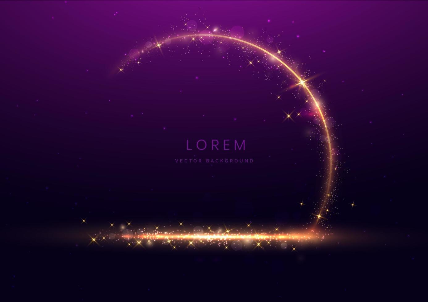 Luxury dark purple background with circle glowing golden line lighting effect sparkle. Template premium award ceremony design. vector