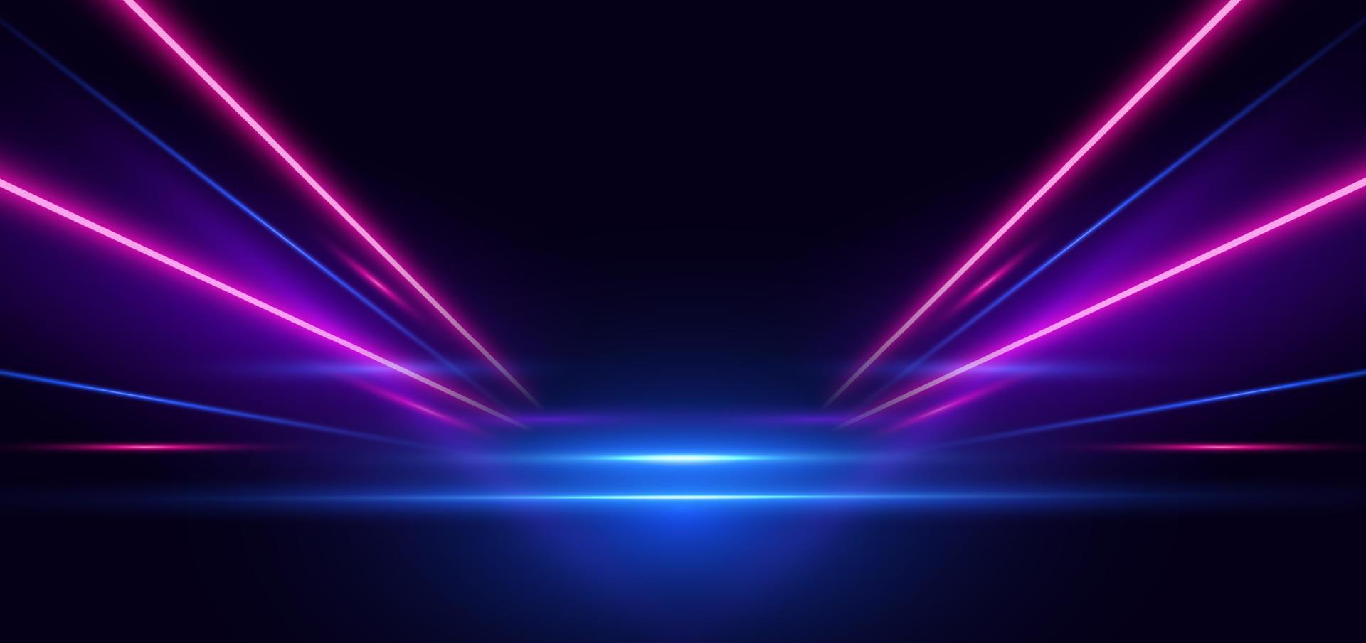 resumen tecnología futurista brillante neón azul y rosado ligero líneas con velocidad movimiento hacia adelante oscuro azul antecedentes. vector