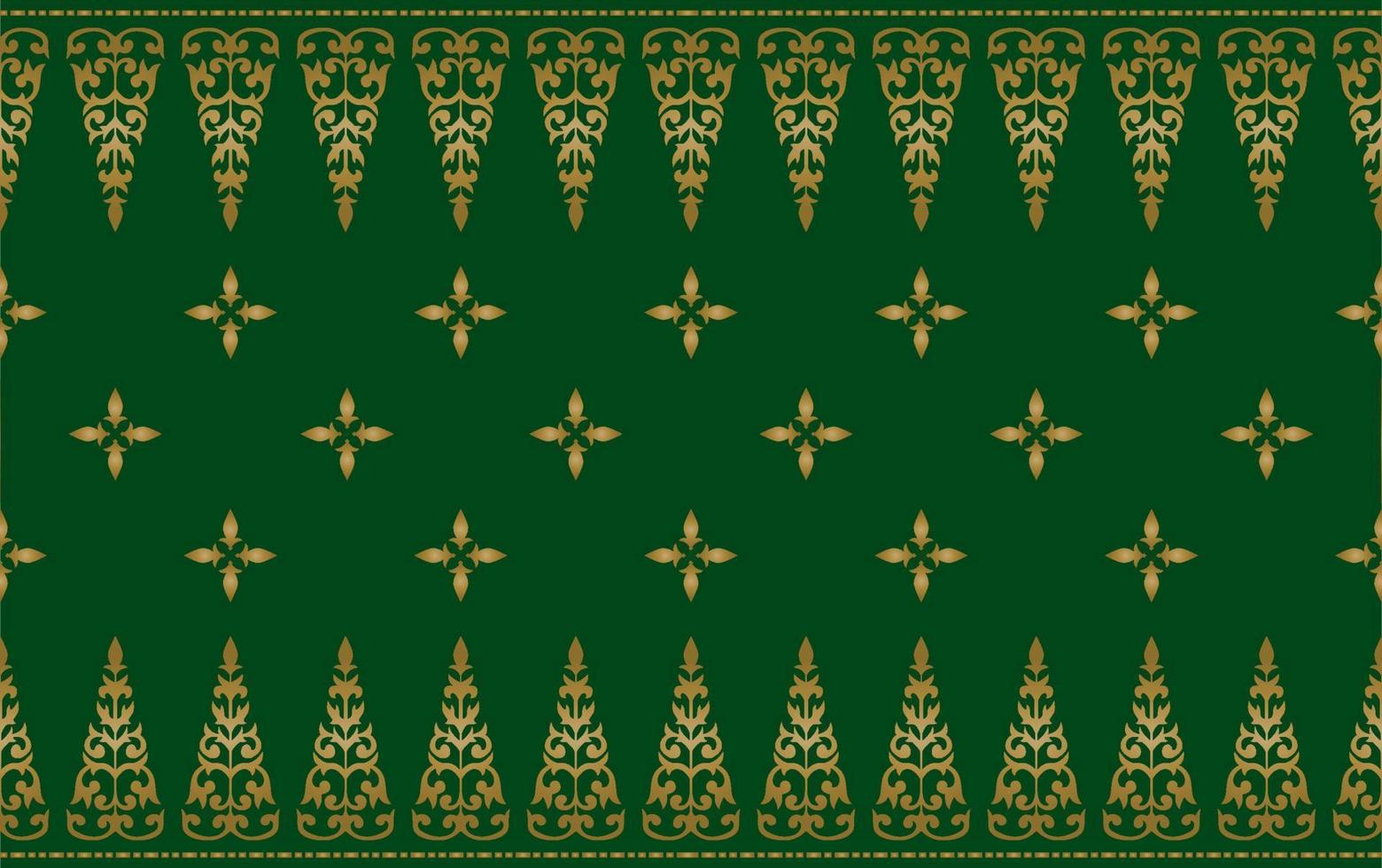 Malay Riau Batik Songket, Weaving Corak Motif Pucuk Rebung, Melayu patterns on green background, Traditional Classic handwoven with gold threads vector