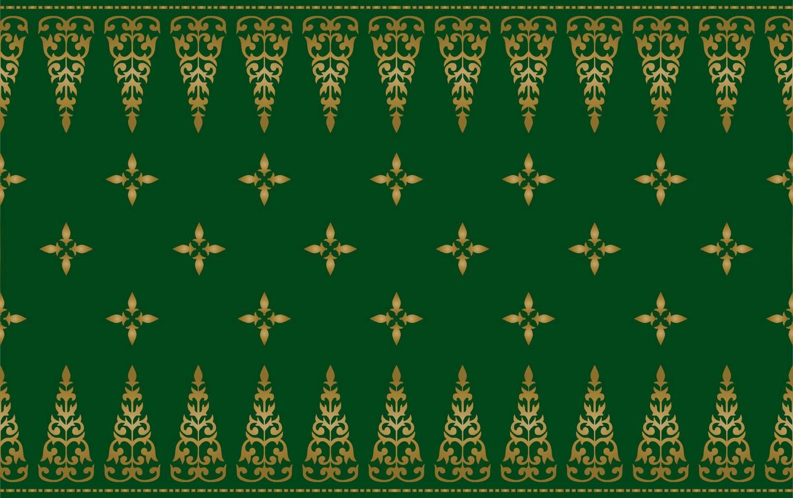 Malay Riau Batik Songket, Weaving Corak Motif Pucuk Rebung, Melayu patterns on green background, Traditional Classic handwoven with gold threads vector