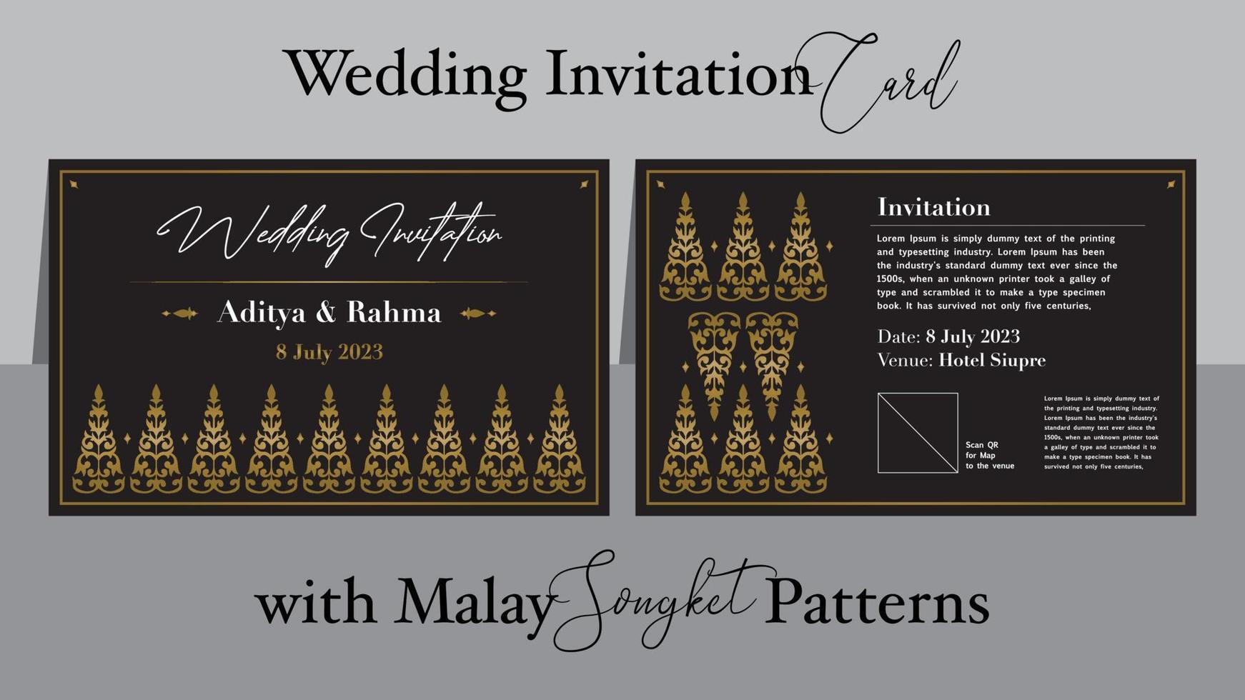 Boda invitación con malayo Songket patrón, vector, tradicional melayu Undangan pernikahan vector