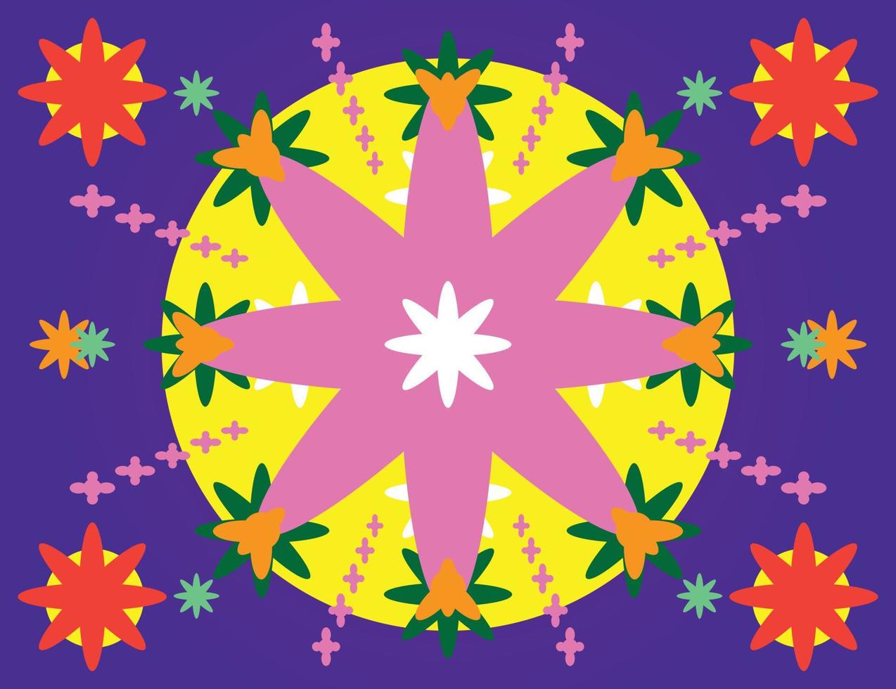 hippie gráfico elementos decorativo flor papel secante geométrico floral ornamento trippy psicodélico Años 80 púrpura rosado amarillo rojo, corona popular icono símbolo vector