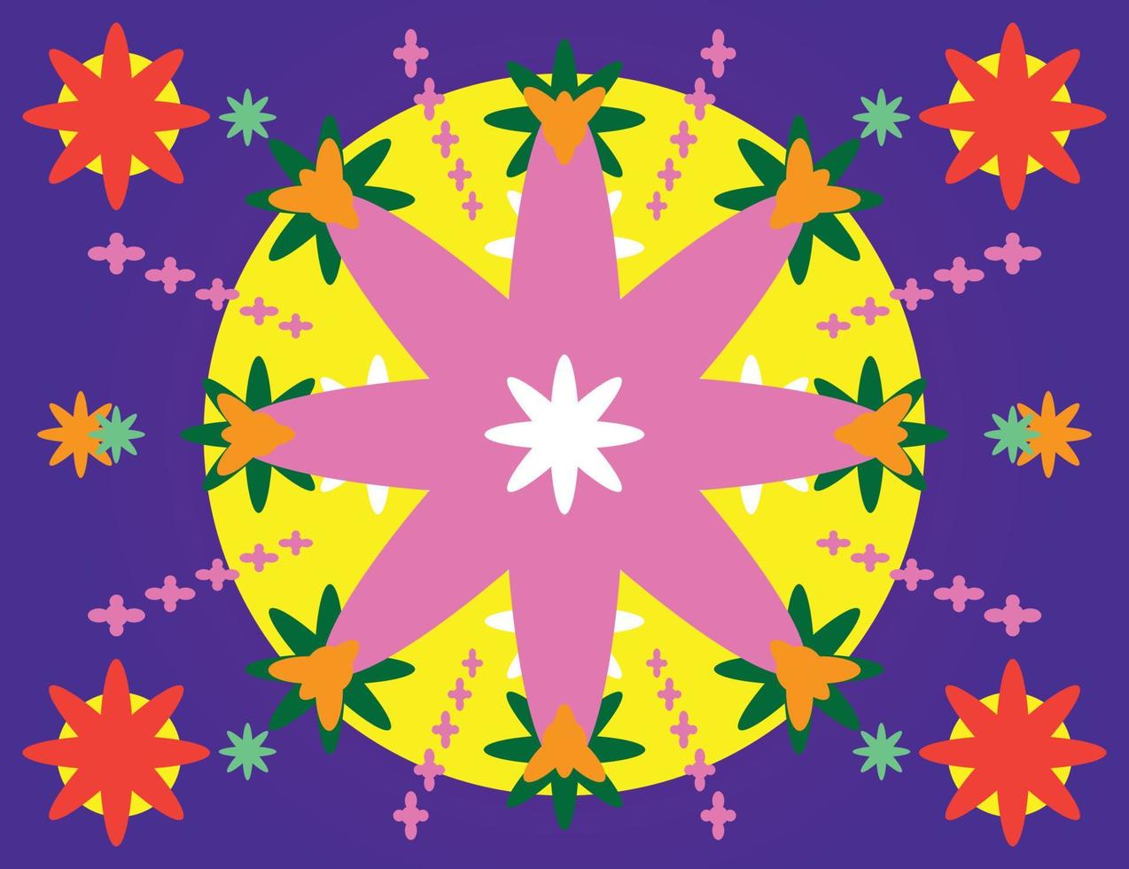 hippie graphic elements decorative flower blotter geometric floral ornament trippy psychedelic 80s purple pink yellow red, corona pop icon symbol vector