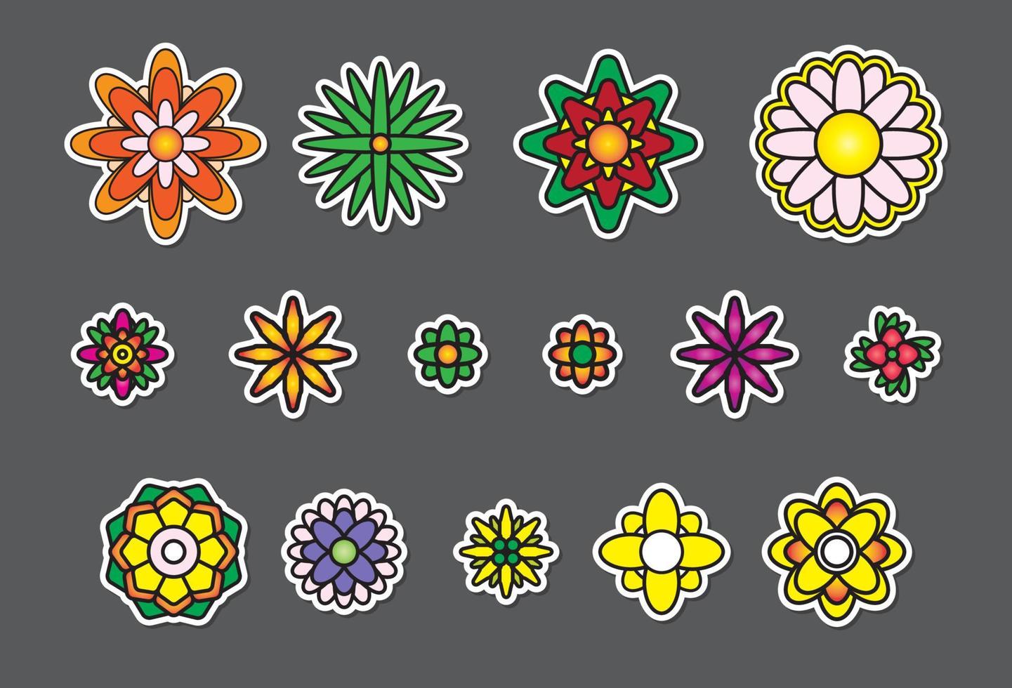 maravilloso flor pegatina paquete en de moda retro psicodélico dibujos animados vector estilo