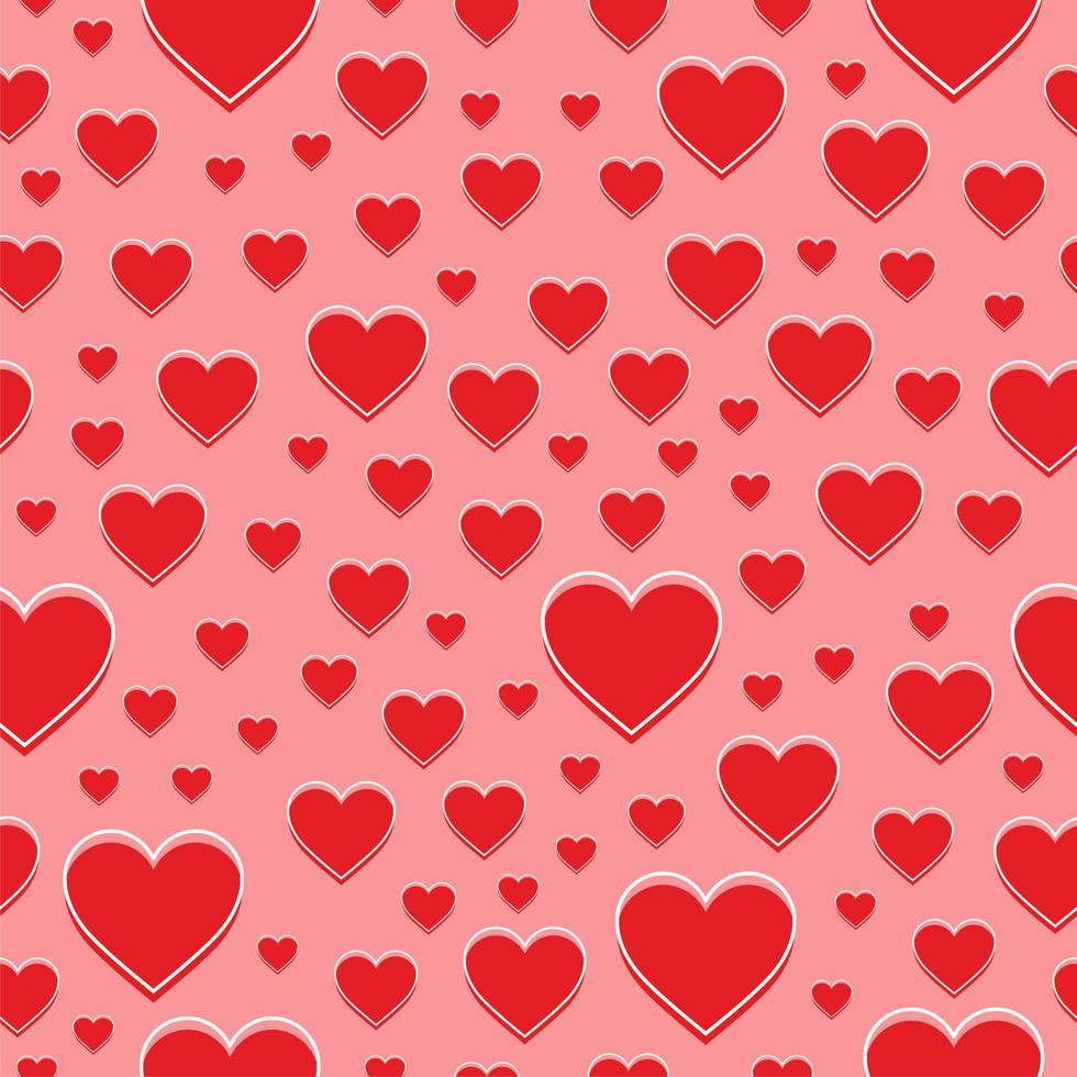 Seamless romantic pattern with red hearts. Colorful doodle hearts on red background. vector